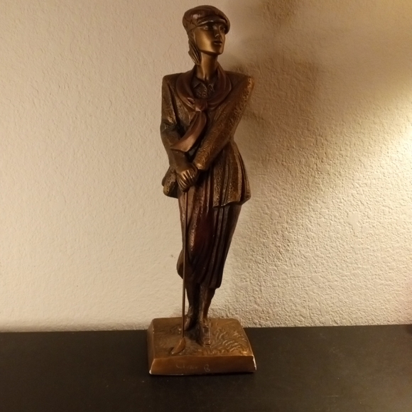 EXQUISITE Signed 1990 Austin Sculpture 16" Copper Finish Golfer Statue. - Picture 2 of 10